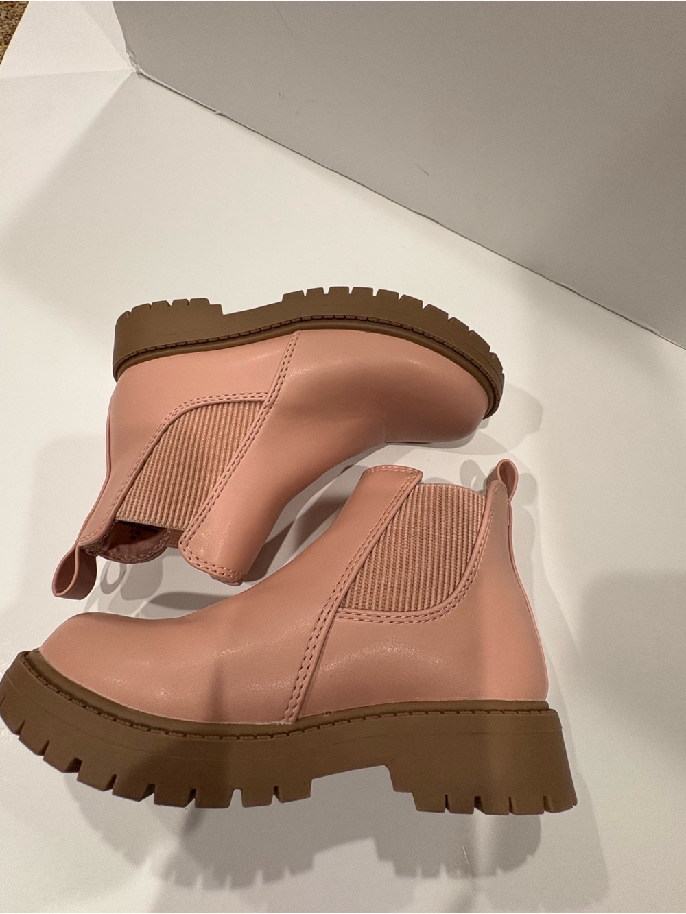 Old Navy Pink Chelsea Lug Booties with Brown Sole